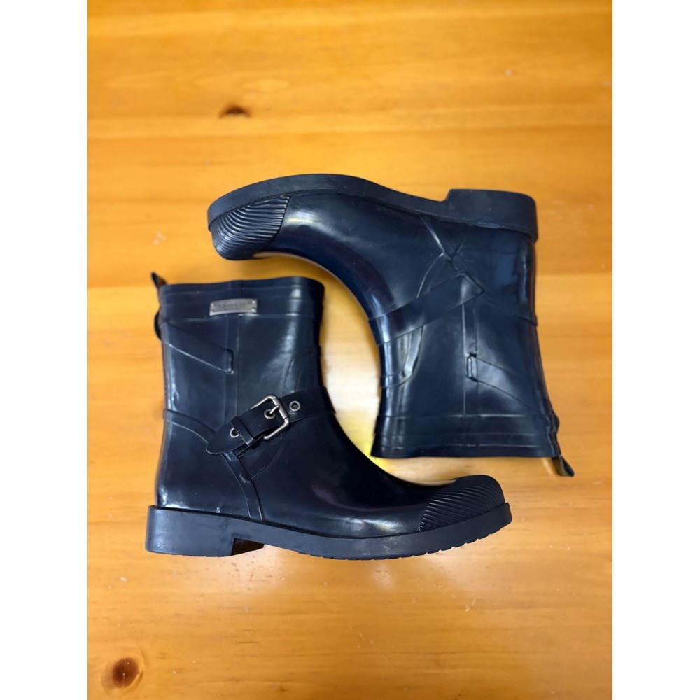 Coach Lester Black Rubber Short Rain Boots Buckle Logo Womens 10
